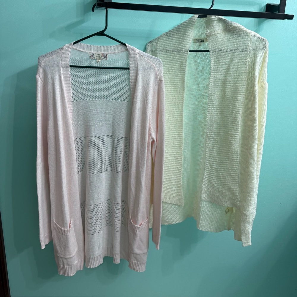 Set of 2 Women’s Cardigan Sweaters - Light Pink and Cream, Size Large